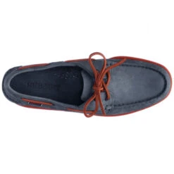 Scarpa Da Barca PORTLAND Nabuk Blu Navy - Suola E Pizzo Rosso SEBAGO -ORANGEMARINE chaussure bateau portland nubuck bleu marine semelle et lacet rouge sebago 2