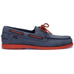 Scarpa Da Barca PORTLAND Nabuk Blu Navy - Suola E Pizzo Rosso SEBAGO