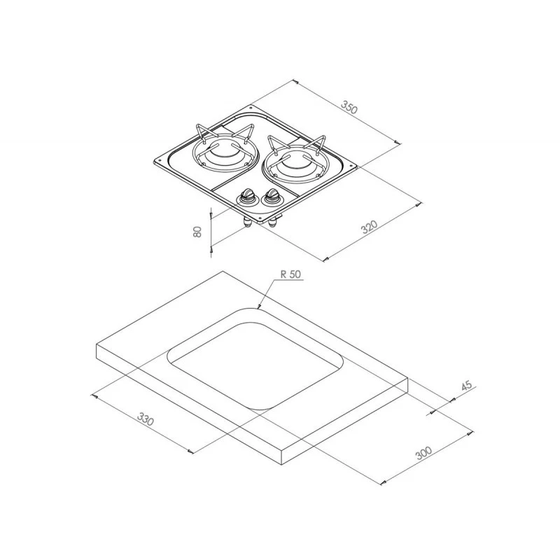 Piano Cottura A Gas 2 Fuochi 4 Piano Cottura A Gas 2 Fuochi - immagine 2
