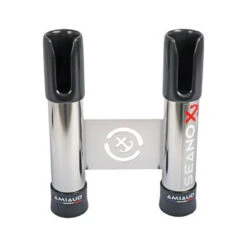 PORTA CANNA DOPPIO IN ACCIAIO INOX CON TERMINALE NERO - FISSAGGIO A PAVIMENTO E BALCONE