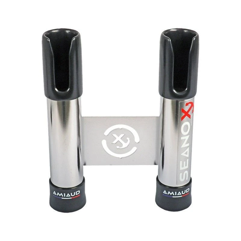 PORTA CANNA DOPPIO IN ACCIAIO INOX CON TERMINALE NERO - FISSAGGIO A PAVIMENTO E BALCONE 3 PORTA CANNA DOPPIO IN ACCIAIO INOX CON TERMINALE NERO - FISSAGGIO A PAVIMENTO E BALCONE