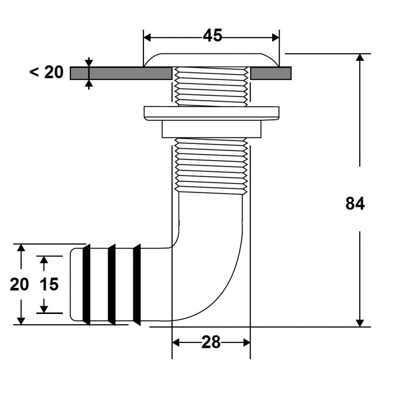 NUOVA RADE Scarico A Mare Gomito 90° Tubo Ø 20mm , PA, Bianco 3 NUOVA RADE Scarico A Mare Gomito 90° Tubo Ø 20mm , PA, Bianco