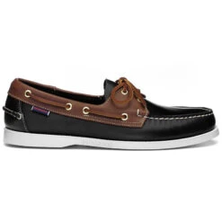 Docksides Portland Lea Waxy Marrone/nero Scarpe Da Barca - Sebago