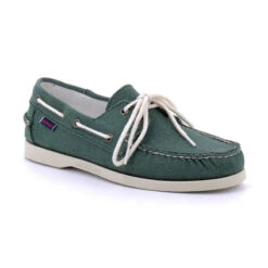 Docksides Portland Lavato Tela Verde Scarpe Da Barca - Sebago