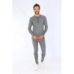 T-shirt Termica Mezza Zip In Lana Merinos OLIVER - Grigio - BERMUDES -ORANGEMARINE tee shirt thermique en laine merinos demi zip oliver bermudes gris chine 5